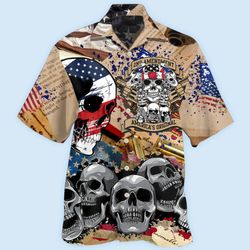 4th of july short sleeve shirt america 2nd amendment skull aloha button up shirt