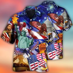 4th of july short sleeve shirt america independence day aloha button up shirt