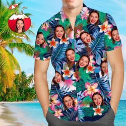 custom photo hawaiian shirt colorful flowers personalized face casual button up aloha shirt