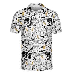gun polo shirt for men, funny gun shirts for men, mens tropical polo shirt, mens golf polo shirt, golf gifts for men