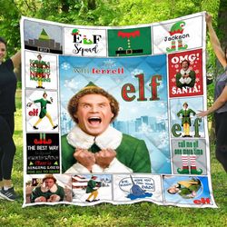 buddy the elf fleece blanket, elf quote christmas blanket, the elf chrismtas blanket, the elf christmas quilt, couch sof