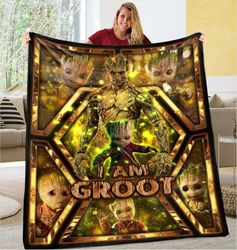 groot guardians of the galaxy vol. 3 movie blanket quilt, groot blanket quilt, guardians of the galaxy, movie lover, chr