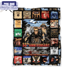 zz top 55th anniversary 1969 - 2024 thank you for the memories fleece blanket