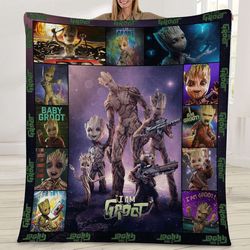 groot guardians of the galaxy vol. 3 movie blanket quilt, groot blanket quilt, guardians of the galaxy, movie lover, chr