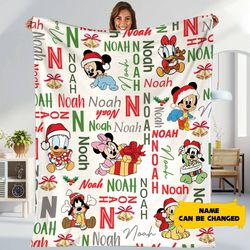 personalized mickey baby fleece blanket, mickey and friends christmas blanket, baby 1st christmas gift, throw blanket fo