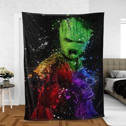 the galaxy baby groot marvel comics christmas sherpa fleece quilt blanket