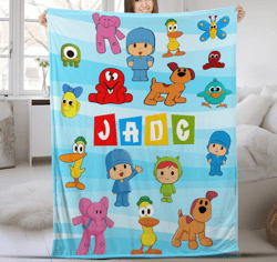 pocoyo personalized blanket, pocoyo birthday blanket, custom kids blanket anniversary, pocoyo blanket for kid