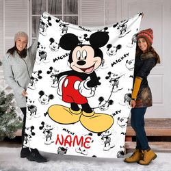 personalized name disney mickey blanket , cute mickey fleece mink sherpa blanket, magic kingdom blanket