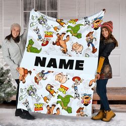 personalized name disney toy story blanket, toy story blanket, woody, jessie, buzz lightyear, rex, slinky