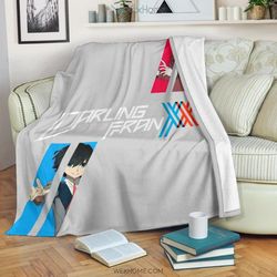 Darling In The Franxx Anime Red Zero Two With Blue Hiro Portraits Sherpa Fleece Quilt Blanket BL3319