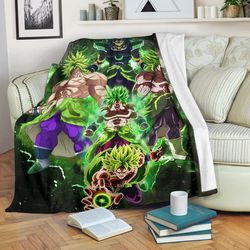 dragon ball anime db super saiyan broly moments green vapor galaxy sherpa fleece quilt blanket bl3324