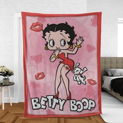 Happy Valentines Day Betty Boop Kiss Love Sherpa Fleece Quilt Blanket BL1656