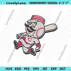 cincinnati reds funny baseball mascot machine embroidery design