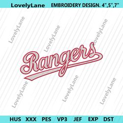 ranger mlb wordmark logo machine embroidery