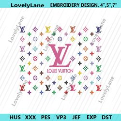 lv louis vuittion fashion logo rainbow wrap embroidery design download file.