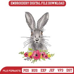 Floral Bunny Embroidery Design, 3 sizes, 50