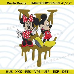 drip lv logo cartoon mouse couple embroidery design