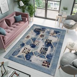 Blue Pattern Rug,blue Rug,pattern Rug, Living Room Rug, Modern Rug, Non-slip Rug, Aesthetic Rug,area Rug, Marble Decor,c