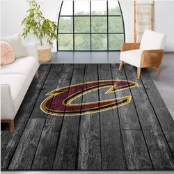 Cleveland Cavaliers Nba Team Logo Grey Wooden Style Nice Gift Home Decor Rectangle Area Rug