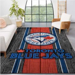 Toronto Blue Jays Mlb Team Logo Wooden Style Style Nice Gift Home Decor Rectangle Area Rug 1
