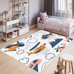 airplane rug ,sky rug, space rug, cloud, kids room, mountain patterned, custom rug, home decor rug, modern rug