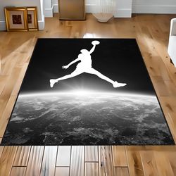 Air Jordan Rug, Black Jordan Rug, Basketball Team Rug, Sports Rug, Washable Rug, Anti Slip Rug, Personalized Decor Rug