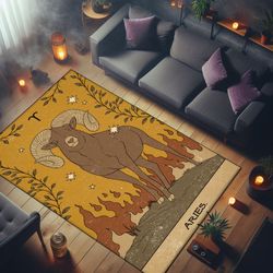 aries rug, horoscope rug, zodiac rug, astrology rug, astrology themed rug, area rug, washable rug, living room rug