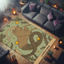 capricorn rug, horoscope rug, zodiac rug, astrology rug, astrology themed rug, area rug, washable rug, living room rug