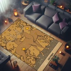 gemini rug, horoscope rug, zodiac rug, astrology rug, astrology themed rug, area rug, washable rug, living room rug