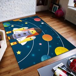 space rug, the solar system rug, rocket, astronaut, satellite, custom rug, home decor rug, modern rug, non slip rug