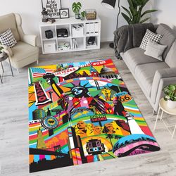 america statue of liberty decor rug, america popular icons pop art design rug, usa landmarks rug, colorful rug
