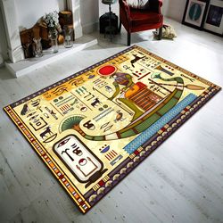 ancient egypt themed rug, god of ra hieroglyphic rug, perfect for historical and mythological decor rug