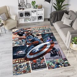 captain america retro style custom design rug, superhero rug, comic book rug, marvel rug, avengers rug, action hero rug