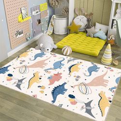 dinos birthday pattern for kids, dinosaur illustration rug, dinosaur rug, cute dinosaur rug, kids room rug