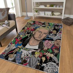 eminem portrait rug, cool rapper rug, best gift for hip hop fans, eminem rug, music rug, music room rug