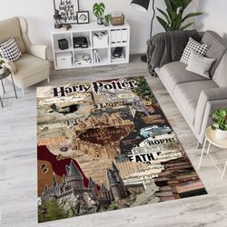 harry potter themed custom rug, marauders map, hogwarts castle wizarding world rug, kids room rug, area rug, game room