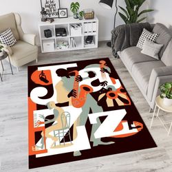 jazz rug, jazz custom text design decor rug, music art rug, saxophone rug, musician rug, abstract music rug, trumpet rug