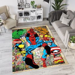 marvel rug, superhero rug, comic book rug, spider man rug, avengers rug, marvel comics rug, hulk rug, iron man rug