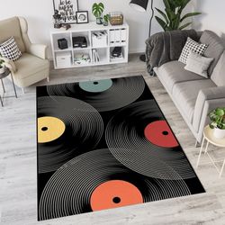 record lover rug, music theme rug, record collection rug, music room decor rug, turntable rug, music lover gift rug