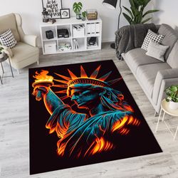 statue liberty themed custom vector design rug, usa symbol rug, new york icon rug, living room rug, area rug