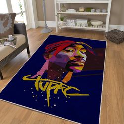 tupac portrait rug, cool rapper rug, best gift for hip hop fans, music rug, music room rug