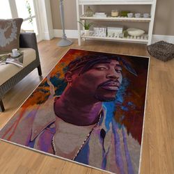 tupac portrait rug, cool rapper rug, best gift for hip hop fans rug, music rug, music room rug