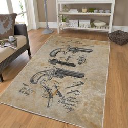 vintage-looking pistol patent rug, vintage looking mens room decoration rug