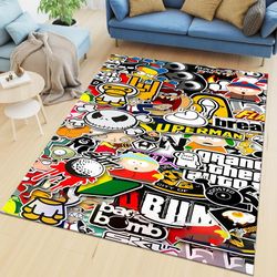 american sticker rug, grafity sticker rug, brand rug, rug for teen, rug for gift, sticker rug, living room rug, area rug