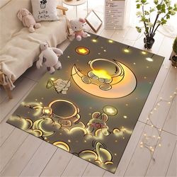 astronaut rug, nigth rug, galaxy design rug, kids rugs, children rug, educational rug, non-slip rug, playroom rug