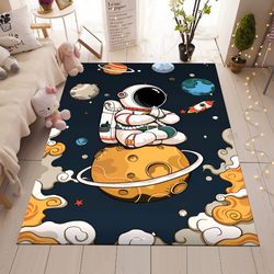 astronaut rug, space rug, galaxy design rug, kids rugs, children rug, educational rug, non-slip rug, playroom rug