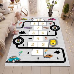 cute hopscotch rug, car hopscotch rug, kids game rug, decorative rug, nursery rug, game playing rug, designer home rug