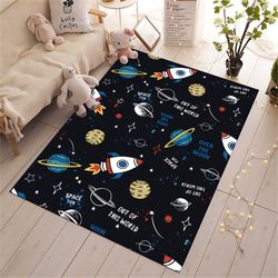 rocket rug,space rug, galaxy design rug, kids rugs, children rug, educational rug, non-slip rug, playroom rug