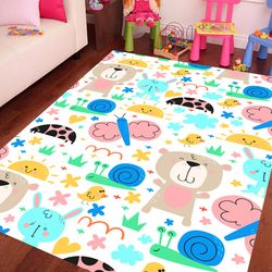 animals pattern rug, baby room rug,gift for toddlers, nursery rug, baby play mat, kidsroom rug, bear butterfly lady rug