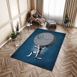 death star rug, stormtrooper rug, starwars rug, star wars rug, kids room rug, blue rug, personalized gift rug